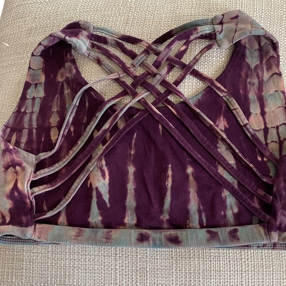 DIA tie dye sports bra cross back hippie 70s print purple medium yoga athletic - Picture 3 of 8